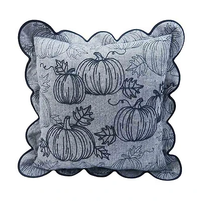 Blue Scalloped Edge Fabric Square Pillow, 18x18 in