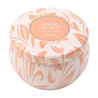 Maple Sugar Brulee Scented Orange & White Tin Candle, 5 oz