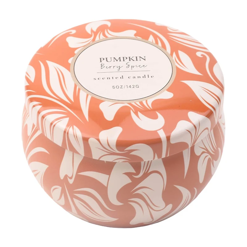 Pumpkin Berry Spice Scented Orange & White Tin Candle, 5 oz