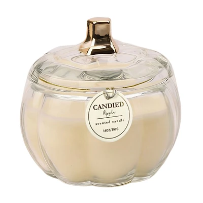 Candied Apple Scented Clear & Gold Pumpkin Shape Glass Candle, 14 oz