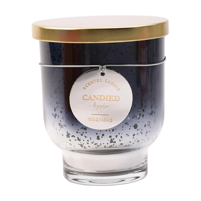 Candied Apple Scented Black, Clear & Gold Glass Candle, 16 oz