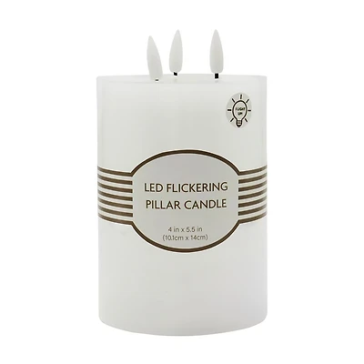 Unscented White LED Wax Pillar Candle, 4x6 in