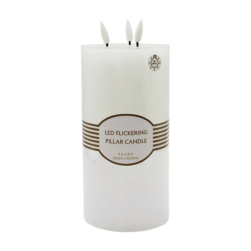 Unscented White LED Wax Pillar Candle, 4x8 in
