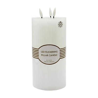 Unscented White LED Wax Pillar Candle, 4x8 in