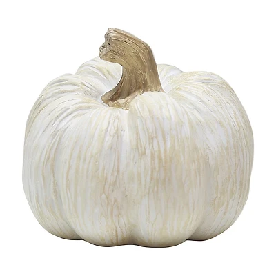 White Resin Wood Grain Pumpkin Tabletop Decor