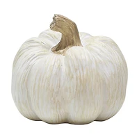 White Resin Wood Grain Pumpkin Tabletop Decor