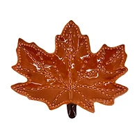 Orange & Brown Ceramic Leaf Trinket Tray, 7x1 in