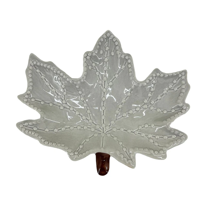 Gray & Brown Ceramic Leaf Trinket Tray, 7x1 in