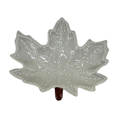 Gray & Brown Ceramic Leaf Trinket Tray, 7x1 in