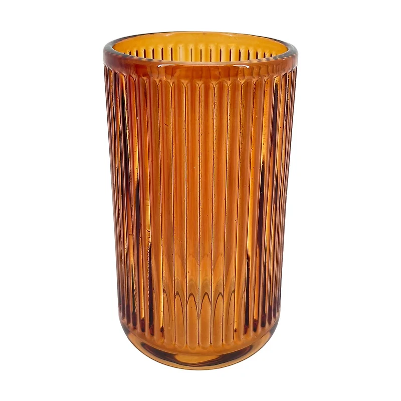 Harvest Orange Ribbed Glass Candle Holder, 3x5 in