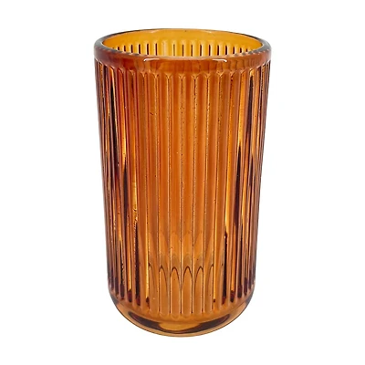 Harvest Orange Ribbed Glass Candle Holder, 3x5 in