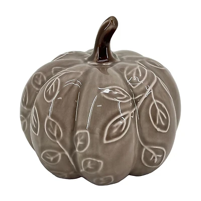 Brown Ceramic Pumpkin Tabletop Decor, 5x5 in