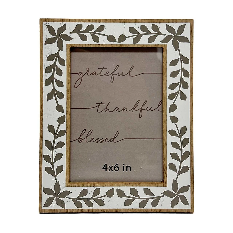 Brown & White Floral Tabletop Photo Frame, 4x6 in