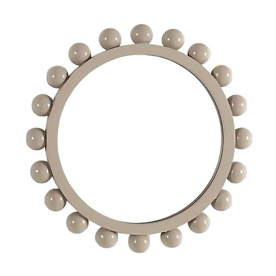 Beige Beaded Edge Round Wall Mirror, 12x12 in