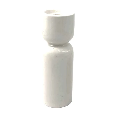 White Ceramic Taper Candle Holder, 7 in