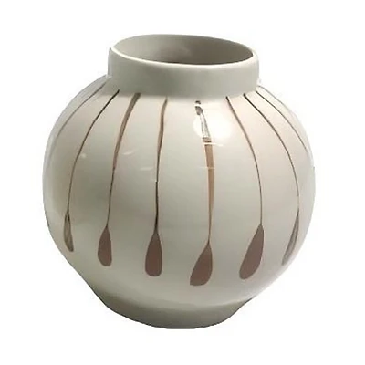 Summer Off-White Stoneware Teardrop Motif Vase, 4.5 in