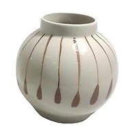 Summer Off-White Stoneware Teardrop Motif Vase, 4.5 in
