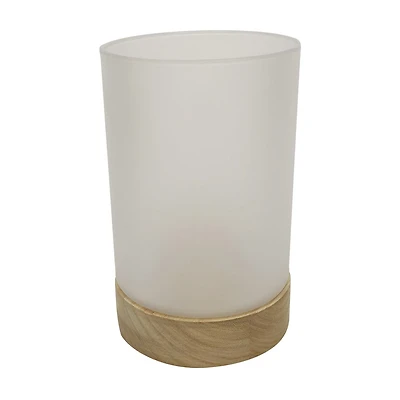 Frosted Glass Votive Candle Holder With Wood Base