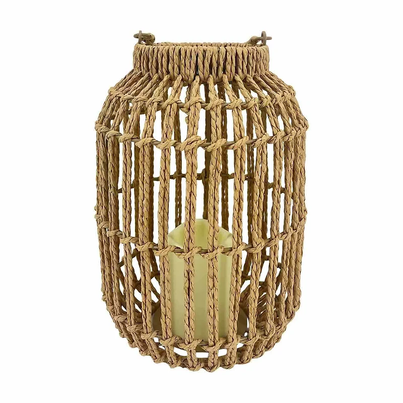 Summer Metal and Paper Rope LED Flameless Candle Lantern