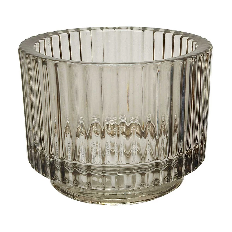 Gray Ribbed Glass Votive Holder, 3.5 in