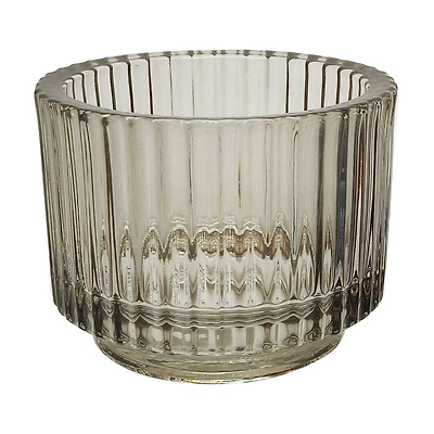 Gray Ribbed Glass Votive Holder, 3.5 in