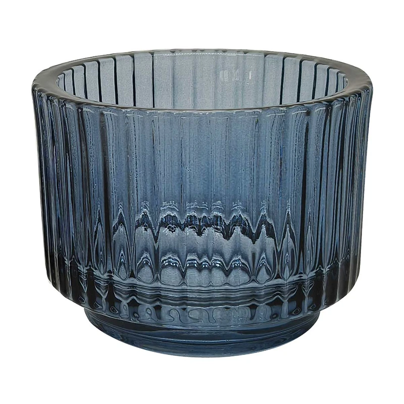 Blue Ribbed Glass Votive Holder