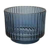 Blue Ribbed Glass Votive Holder