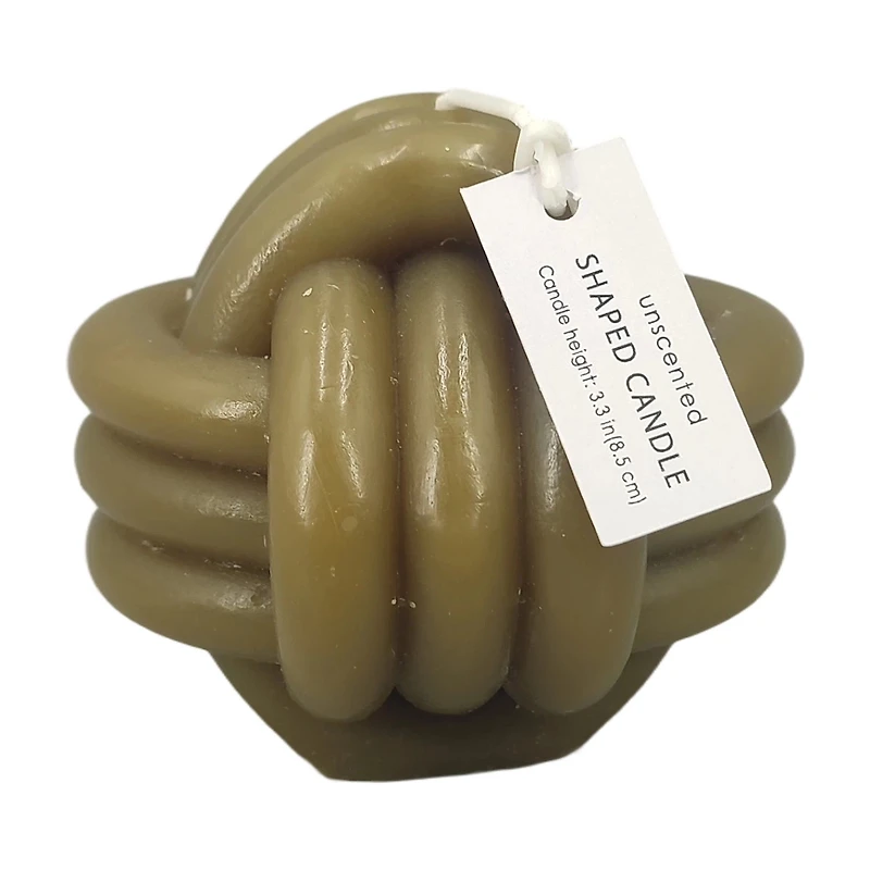 Green Knot Shaped Unscented Candle, 3.3 in