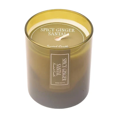Green Ginger Sandalwood Scented Glass Candle, 8 oz