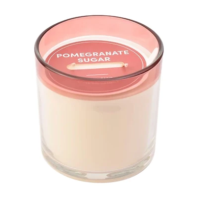 Pomegranate Sugar Scented Pink Color Rim Glass Candle, 12.5 oz