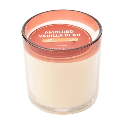 Ambered Vanilla Bean Scented Orange Color Rim Glass Candle, 12.5 oz