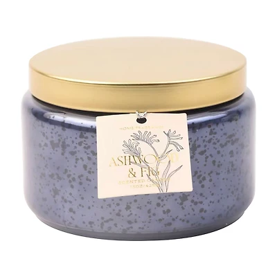 Ashwood Fig Scented Blue Mercury Glass Candle with Metal Lid, 15 oz