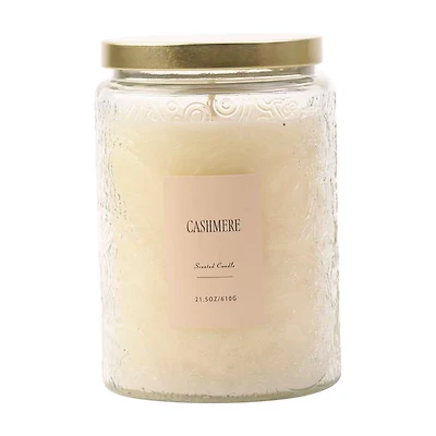 Cashmere Scented Clear Glass Jar Candle with Metal Lid, 21.5 oz