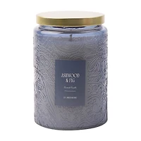 Ashwood Fig Scented Blue Glass Jar Candle with Metal Lid, 21.5 oz