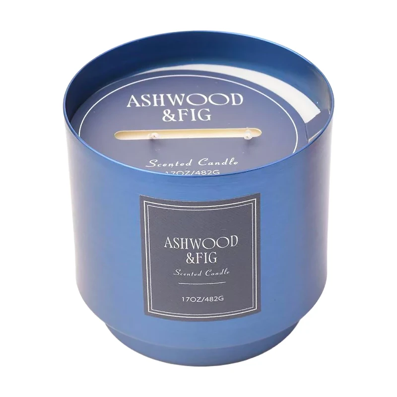 Ashwood Fig Scented Blue Metal Jar Candle, 17 oz