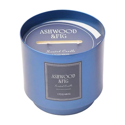 Ashwood Fig Scented Blue Metal Jar Candle, 17 oz