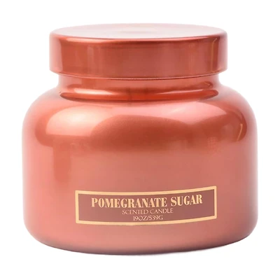 Pomegranate Sugar Scented Pink Glass Jar Candle with Glass Lid, 19 oz