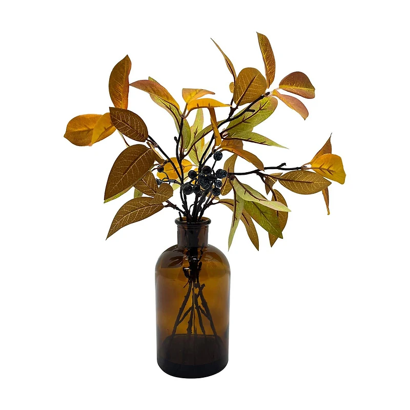 Harvest Faux Fall Leaves Bush in Glass Vase
