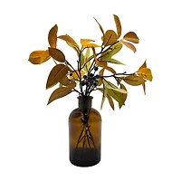 Harvest Faux Fall Leaves Bush in Glass Vase