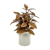 Harvest Fall Brown Faux Leaf Arrangement in Cream Ceramic Vase, 13 in