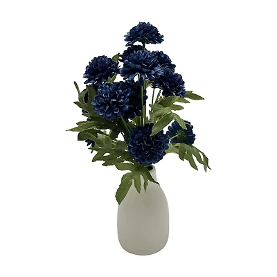 Blue Chrysanthemum Stems Floral Arrangement in Vase, 14 in