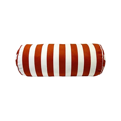 White and Orange Striped Cylinder Bolster Pillow, 14x6 in