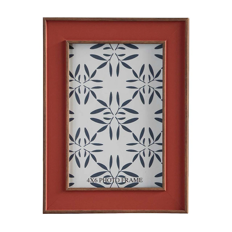 Orange Photo Frame with Blue Patterned Mat, 4x6 in