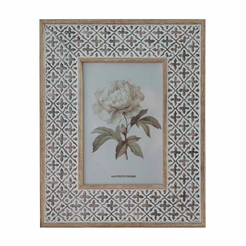 White and Wood-Tone Cross-Embossed Photo Frame, 4x6 in
