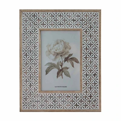 White and Wood-Tone Cross-Embossed Photo Frame, 4x6 in