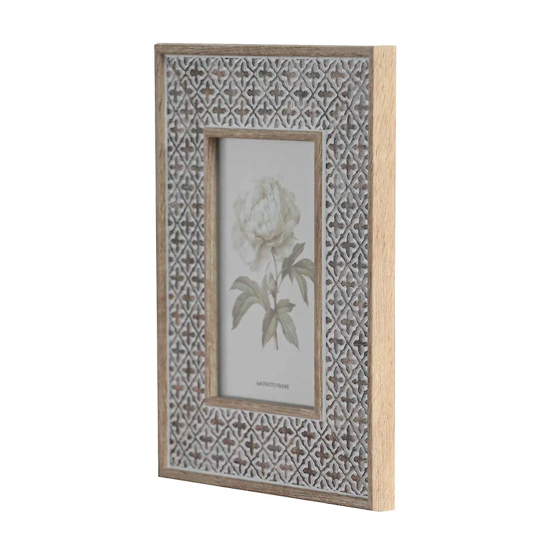 White and Wood-Tone Cross-Embossed Photo Frame, 4x6 in