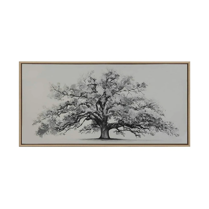 Summer Wintery Snow Tree Canvas Art with Wood Grain Frame, 15x30 in