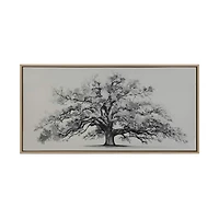 Summer Wintery Snow Tree Canvas Art with Wood Grain Frame, 15x30 in