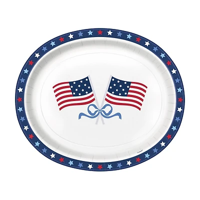Patriotic Red, White and Blue Oval Paper Plates, 8 ct