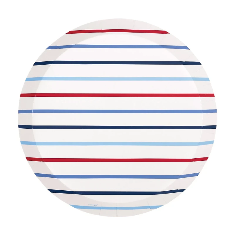 Patriotic 9 in Striped Paper Plate, 8 ct